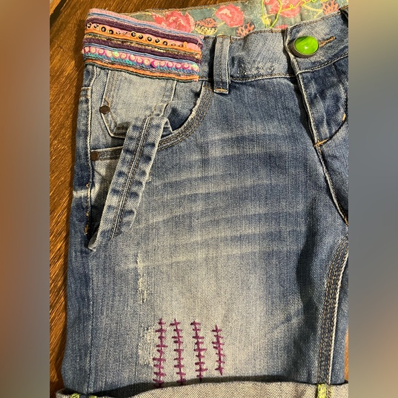 Desigual Blue Embroidered & Patchwork Boho Denim Shorts - Picture 5 of 10